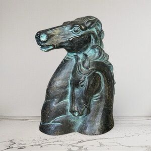 Vintage SYROCO Wood Horse Bust Statue Green Patina Finish MCM 7" Tall USA